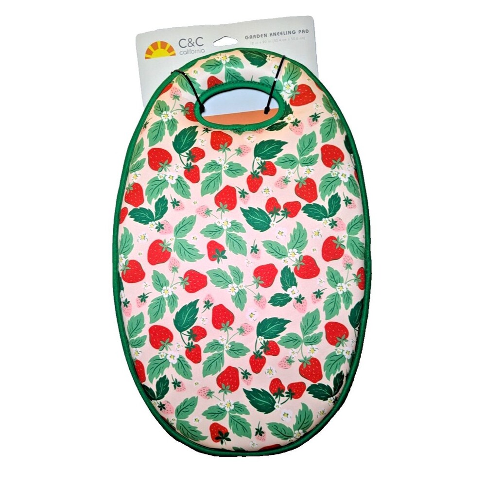 C&C California Garden Kneeling Pad Strawberry Blossoms Green Red Pink 20-in NWT